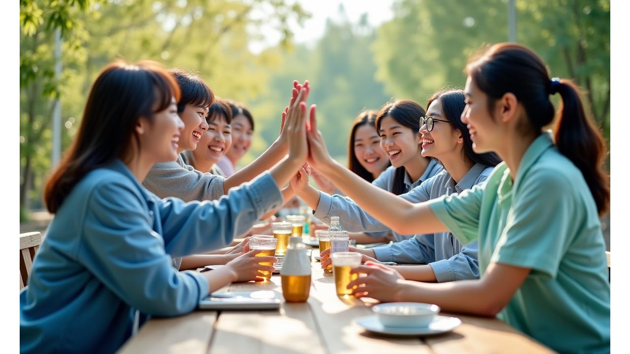 금성클린 직원들이 밝게 웃으며 팀워크 활동에 참여하는 모습