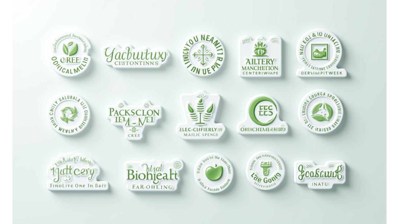 다양한 친환경 및 유기농 인증 마크와 배지들