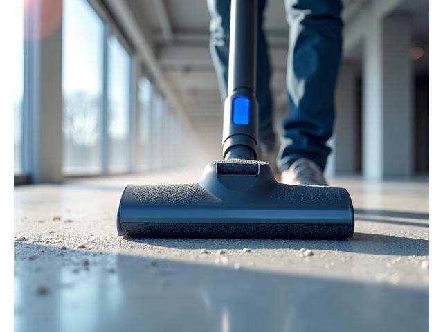 산업용 진공청소기로 바닥을 청소하는 모습
