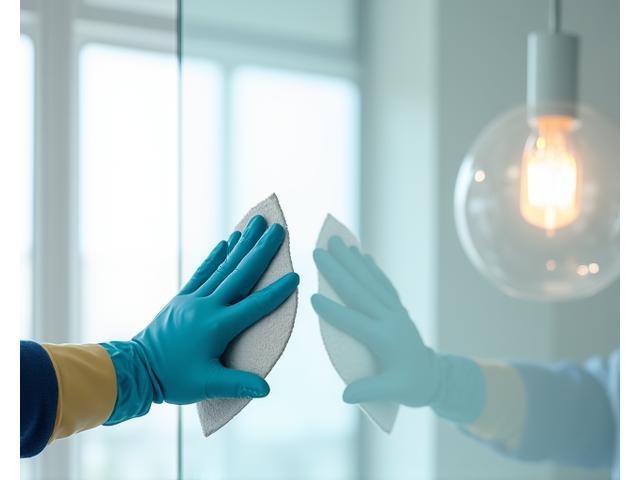 전문 도구로 유리창 디테일을 청소하는 모습