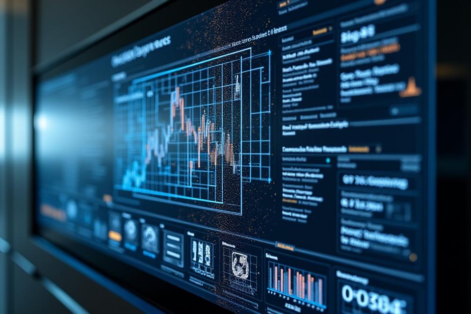 AI 알고리즘이 다양한 데이터(그래프, 차트, 건물 평면도 등)를 분석하여 최적의 방역 계획을 제시하는 디지털 인터페이스 화면. 분석 결과가 시각적으로 명확하게 표현된 모습