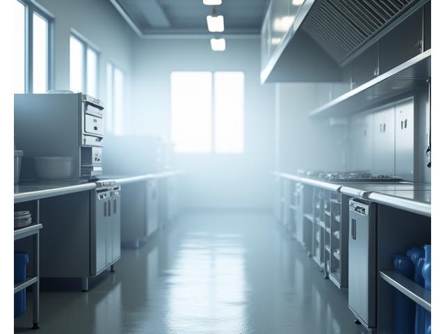 살균액을 미세한 안개처럼 분사하는 전문 안개 분사기가 넓은 공간에 고르게 살균제를 퍼뜨리는 모습