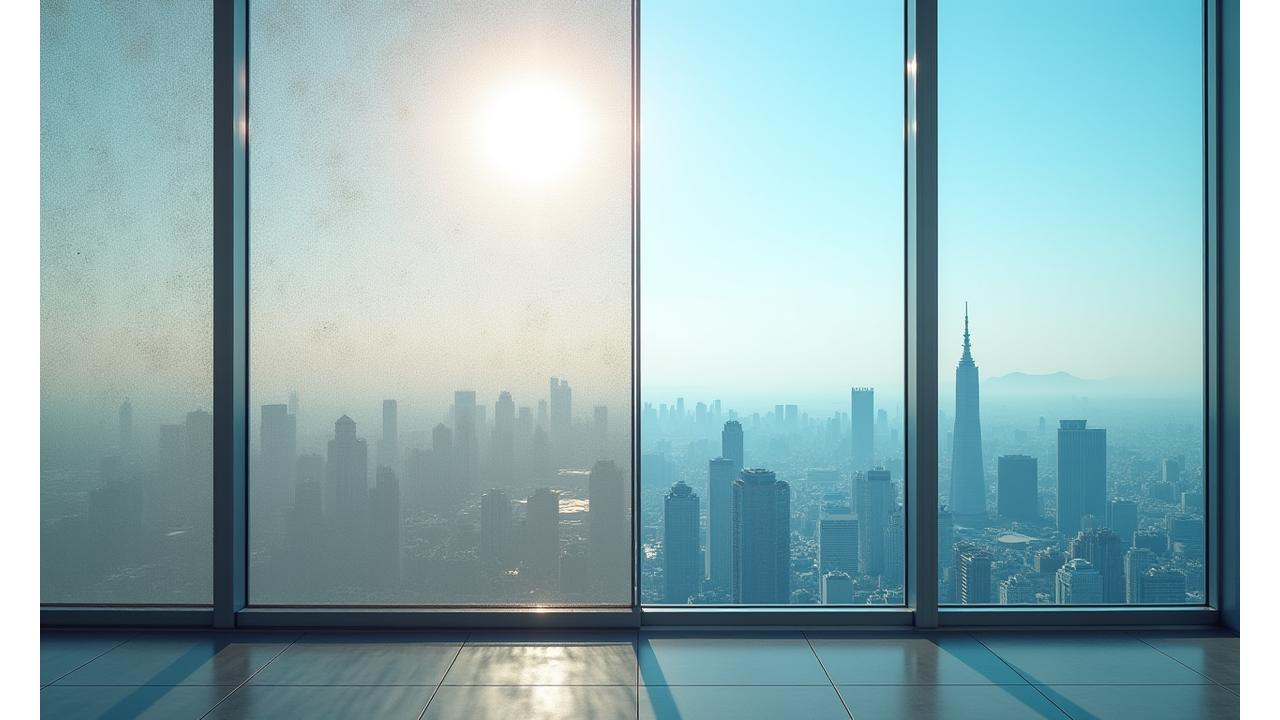 깨끗한 창문과 더러운 창문이 대비되는 고층 빌딩의 모습