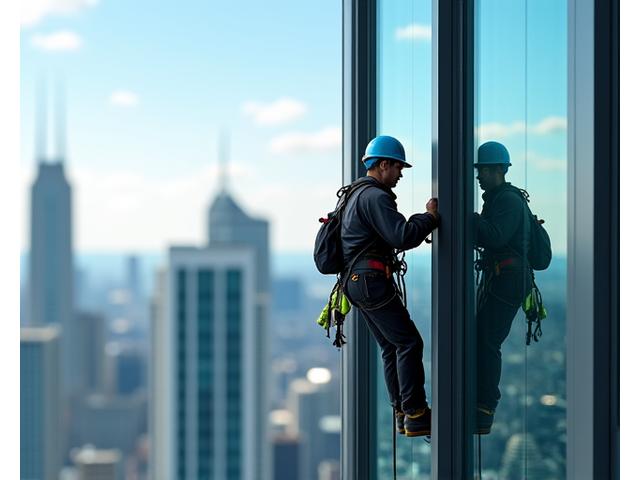 고층 빌딩 유리창 청소 전문가